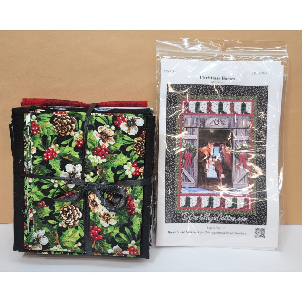Castilleja Cotton Christmas Horses Quilt Pattern & Fabric Bundle-Lap 52x71‎